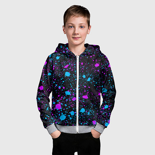 Детская толстовка на молнии Брызги неоновые ярких красок / 3D-Меланж – фото 3