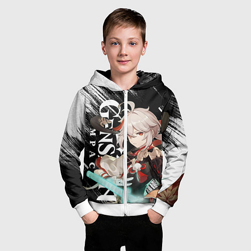 Детская толстовка на молнии КАДЗУХА АНЕМО KAZUHA / 3D-Белый – фото 3