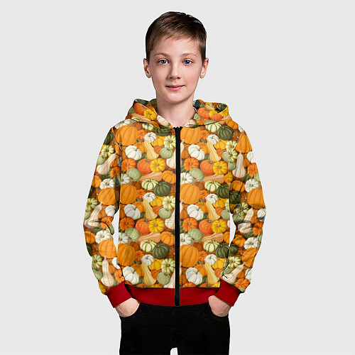 Детская толстовка на молнии Тыквы Pumpkin / 3D-Красный – фото 3