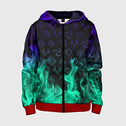 Толстовка на молнии детская НЕОНОВЫЙ ОГОНЬ ГЕНШИН ИМПАКТ СИМВОЛЫ, цвет: 3D-красный