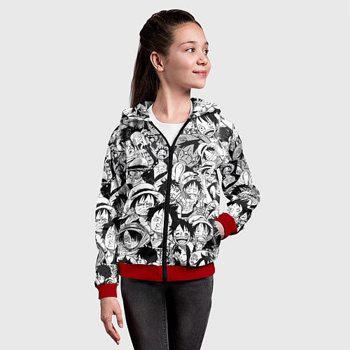 Детская толстовка на молнии МАНКИ Д ЛУФФИ ЧЁРНО БЕЛЫЙ / 3D-Красный – фото 4