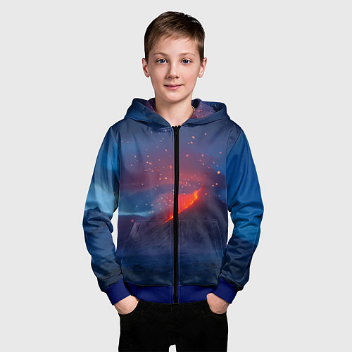Детская толстовка на молнии Извержение вулкана ночью / 3D-Синий – фото 3