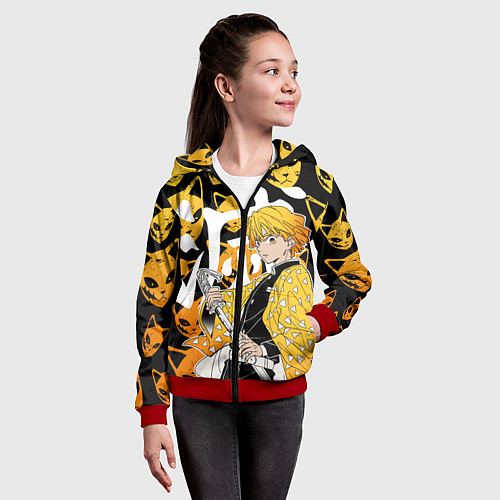 Детская толстовка на молнии ЗЕНИЦУ ZENITSU СТИЛЬ ГРОМА / 3D-Красный – фото 4