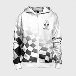 Толстовка на молнии детская Renault, Рено Финишный флаг, цвет: 3D-белый