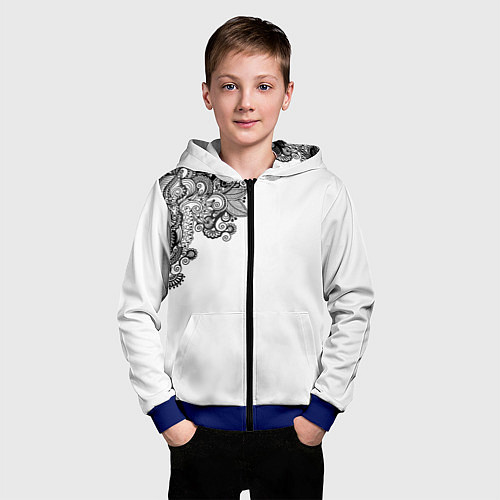 Детская толстовка на молнии Черно Белые КруЖева / 3D-Синий – фото 3