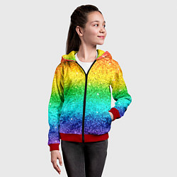Толстовка на молнии детская Блестки радуга, цвет: 3D-красный — фото 2