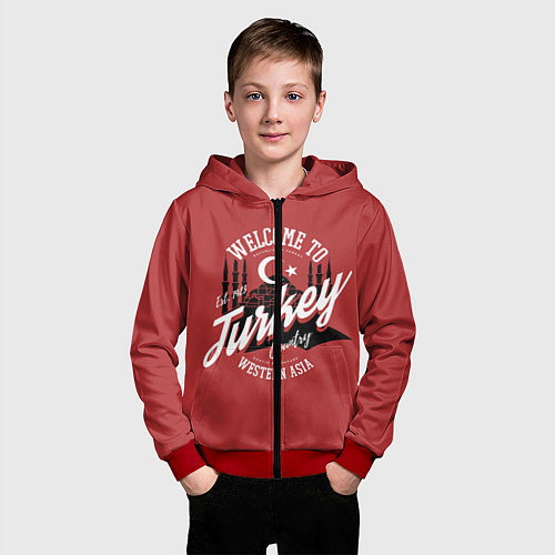 Детская толстовка на молнии Турция - Turkey / 3D-Красный – фото 3