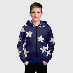 Толстовка на молнии детская Белые ромашки на синем фоне, цвет: 3D-синий — фото 2