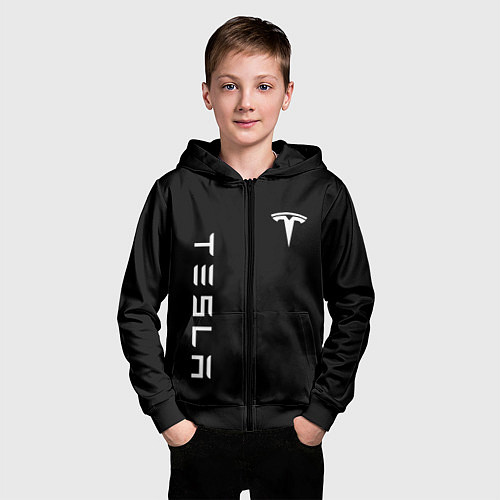 Детская толстовка на молнии Tesla Тесла логотип и надпись / 3D-Черный – фото 3