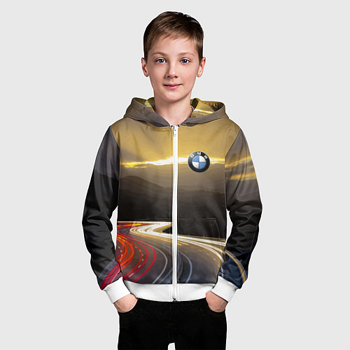 Детская толстовка на молнии BMW Night route / 3D-Белый – фото 3