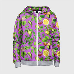 Толстовка на молнии детская Фруктовый микс паттерн, цвет: 3D-меланж
