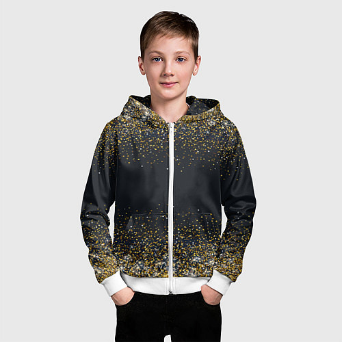 Детская толстовка на молнии Золотые блестки на темном фоне Сияющий глиттер, бл / 3D-Белый – фото 3