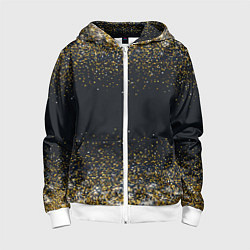 Толстовка на молнии детская Золотые блестки на темном фоне Сияющий глиттер, бл, цвет: 3D-белый