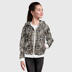 Толстовка на молнии детская Калейдоскоп Абстракция в стиле дудл Коричневый, бе, цвет: 3D-белый — фото 2
