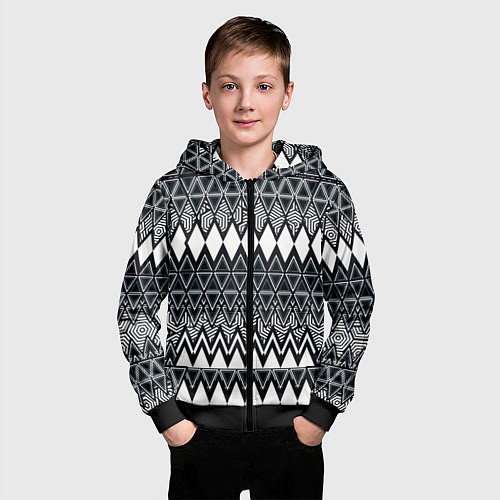 Детская толстовка на молнии Белые ромбы / 3D-Черный – фото 3