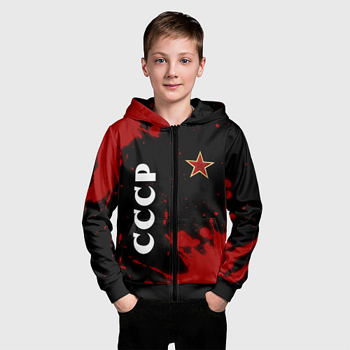 Детская толстовка на молнии СССР - ЗВЕЗДА Брызги / 3D-Черный – фото 3