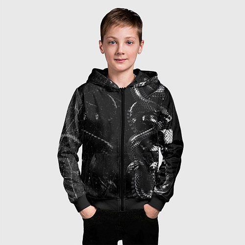Детская толстовка на молнии Змеиный Паттерн Snake Black / 3D-Черный – фото 3
