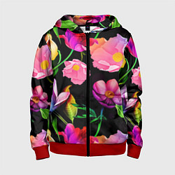 Толстовка на молнии детская Цветочный узор Floral pattern, цвет: 3D-красный