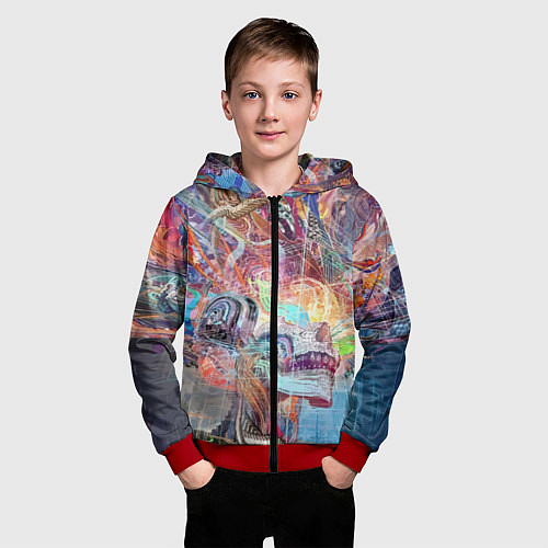 Детская толстовка на молнии Cyber skull Vanguard pattern / 3D-Красный – фото 3