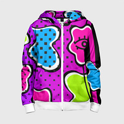 Толстовка на молнии детская Яркий абстрактный узор в стиле 90х, неоновые цвета, цвет: 3D-белый