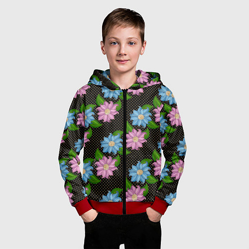 Детская толстовка на молнии FLOWERS BLACK / 3D-Красный – фото 3