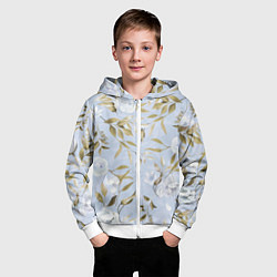 Толстовка на молнии детская Цветы Золотые Листья, цвет: 3D-белый — фото 2