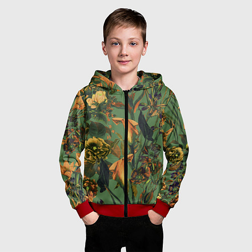 Детская толстовка на молнии Цветы Оранжевые / 3D-Красный – фото 3