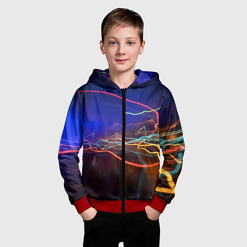 Детская толстовка на молнии Neon vanguard pattern Lightning Fashion 2023 / 3D-Красный – фото 3
