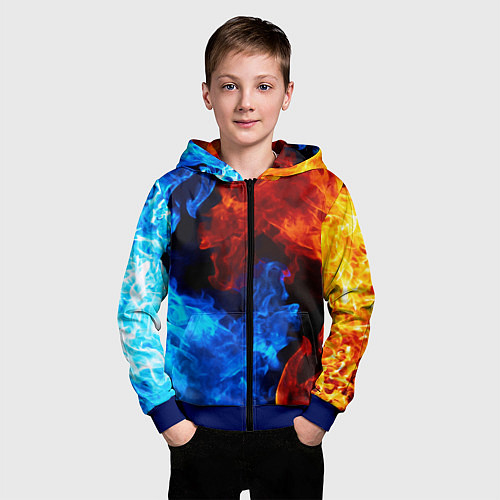 Детская толстовка на молнии Огонь - Вода Инь - Янь / 3D-Синий – фото 3