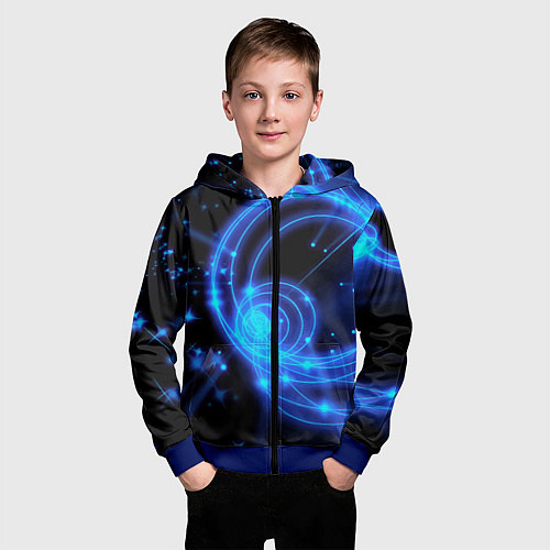 Детская толстовка на молнии Неоновый космос Neon space / 3D-Синий – фото 3
