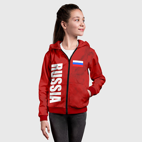 Детская толстовка на молнии RUSSIA - RED EDITION - SPORTWEAR / 3D-Красный – фото 4