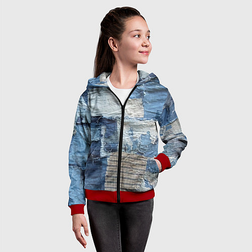 Детская толстовка на молнии Пэчворк Рваная ткань Hype / 3D-Красный – фото 4