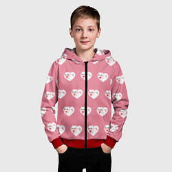 Толстовка на молнии детская Орнамент сердце кот, цвет: 3D-красный — фото 2