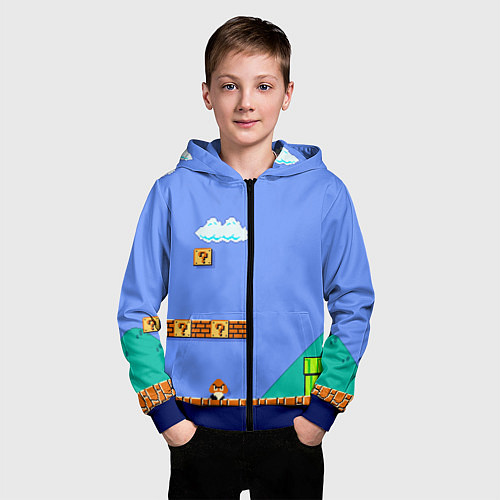 Детская толстовка на молнии Марио дизайн / 3D-Синий – фото 3