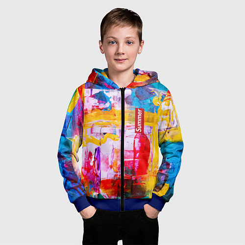 Детская толстовка на молнии Импрессионизм Лето Абстракция Impressionism Summer / 3D-Синий – фото 3