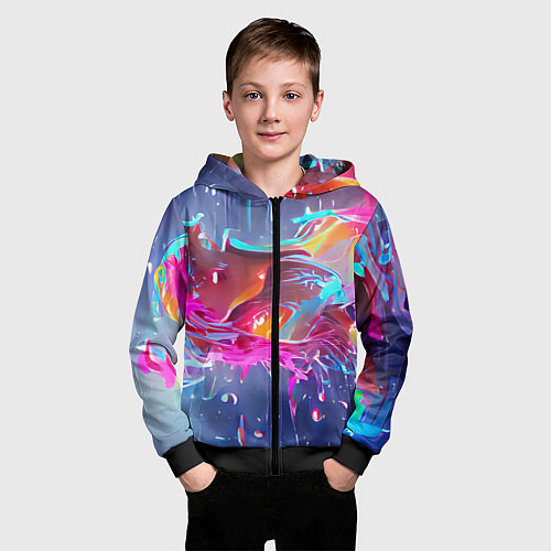 Детская толстовка на молнии Neon splashes / 3D-Черный – фото 3