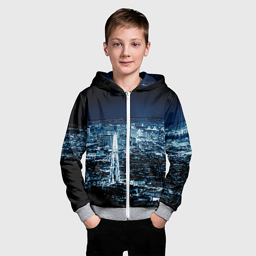 Детская толстовка на молнии Ночной город night city / 3D-Меланж – фото 3
