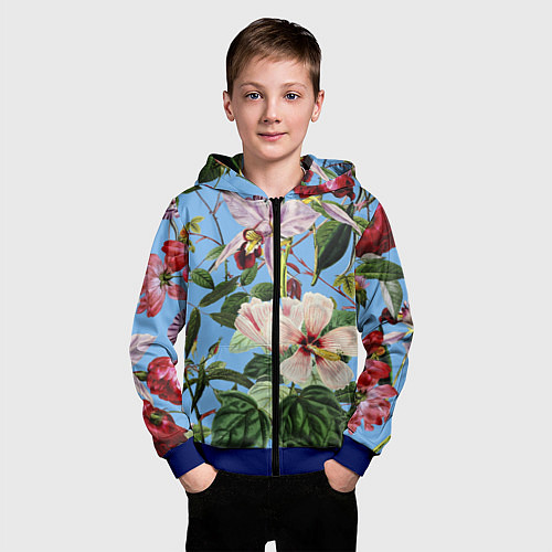 Детская толстовка на молнии Цветы Сине-Цветочный Букет / 3D-Синий – фото 3