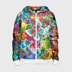 Толстовка на молнии детская Яркое безумие Бабочки, кляксы, граффити, цвет: 3D-белый