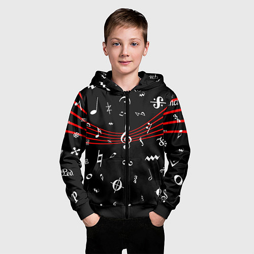 Детская толстовка на молнии Нотные Знаки с Нотным Станом / 3D-Черный – фото 3