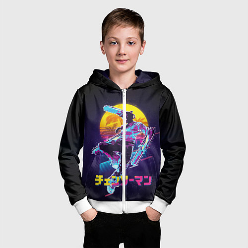 Детская толстовка на молнии CHAINSAW MAN on the background of the moon / 3D-Белый – фото 3