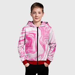 Толстовка на молнии детская РОЗОВЫЕ РАЗВОДЫ КРАСКИ МРАМОР, цвет: 3D-красный — фото 2