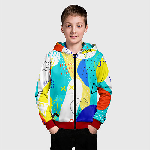 Детская толстовка на молнии ABSTRACT COLORED GEOMETRIC SHAPES / 3D-Красный – фото 3
