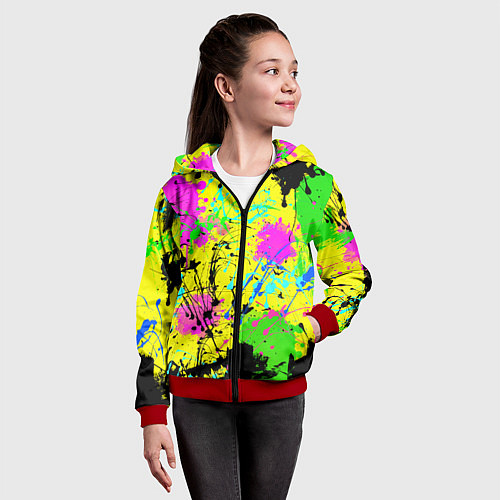 Детская толстовка на молнии Абстрактная картина в разноцветный неоновых тонах / 3D-Красный – фото 4