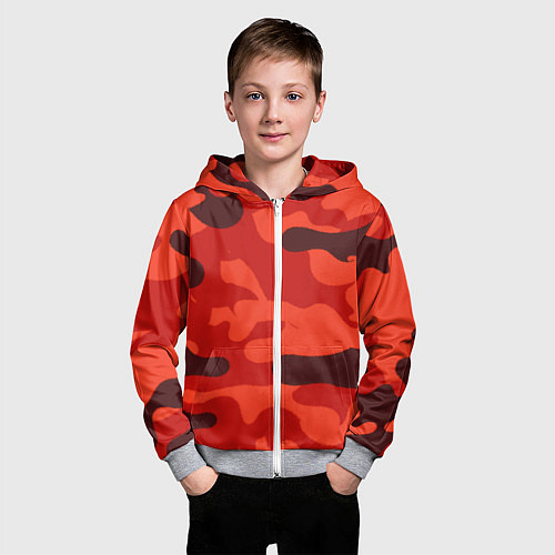Детская толстовка на молнии Рыжий камуфляж Огонь Пятна / 3D-Меланж – фото 3