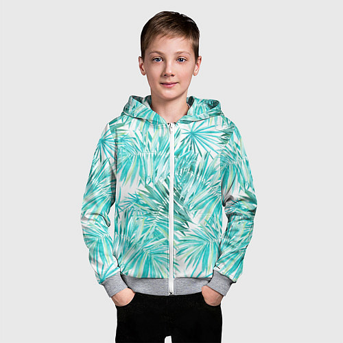 Детская толстовка на молнии Листья Пальмы Нарисованные Акварелью / 3D-Меланж – фото 3