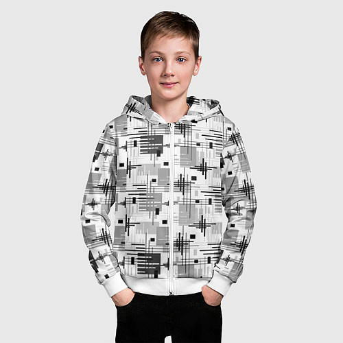 Детская толстовка на молнии Черно белый ретро геометрический узор / 3D-Белый – фото 3