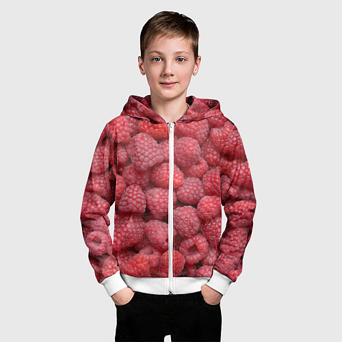 Детская толстовка на молнии Малина - ягоды / 3D-Белый – фото 3