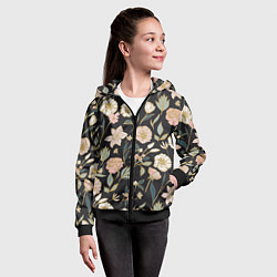 Толстовка на молнии детская Цветы Астры На Чёрном Фоне, цвет: 3D-черный — фото 2