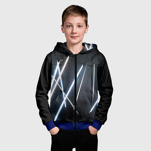 Детская толстовка на молнии Неоновые лампы во тьме - Голубой / 3D-Синий – фото 3
